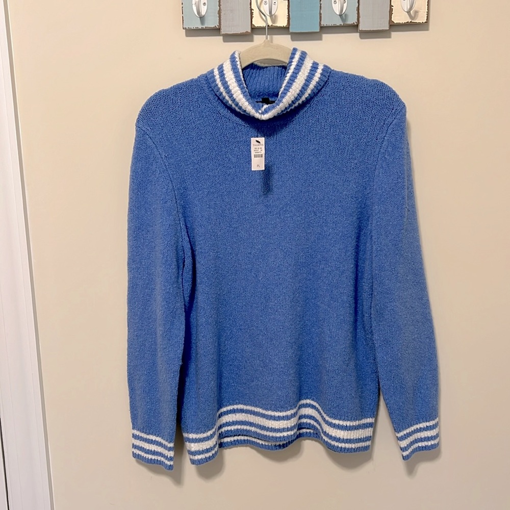 Talbots Women’s Tipped Stretch Terry Turtleneck / Size LP / Brand NWT / Blue